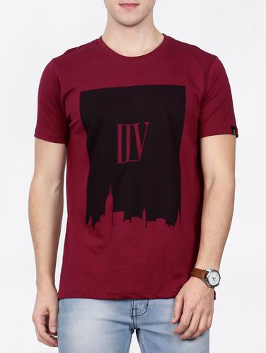 maroon cotton chest print tshirt - 15121836 - Very Small Image - 1