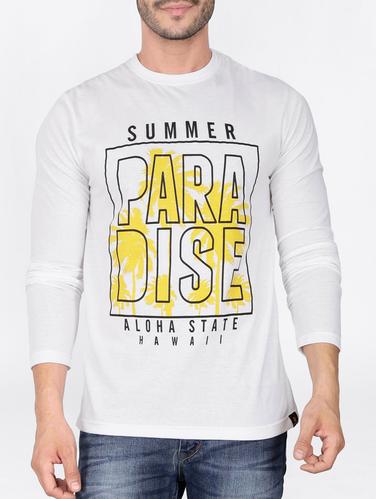 white cotton front print t-shirt - 15121861 - Very Small Image - 1