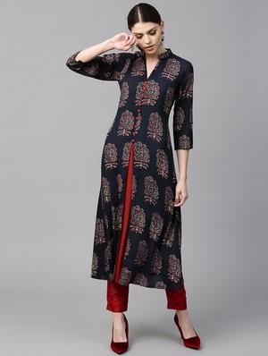 blue rayon aline kurta - 15122095 - Standard Image - 1