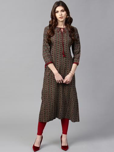 green cotton straight kurta - 15122099 - Very Small Image - 1