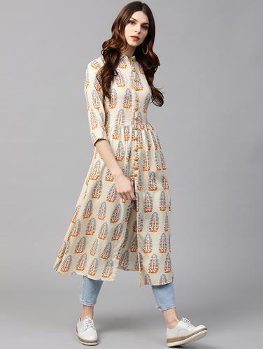 beige rayon aline kurta - 15122103 - Very Small Image - 1