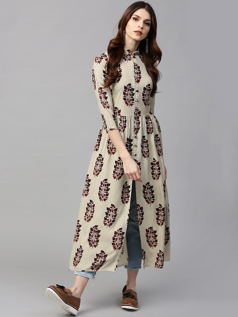 grey rayon straight kurta - 15122105 - Zoom Image - 1