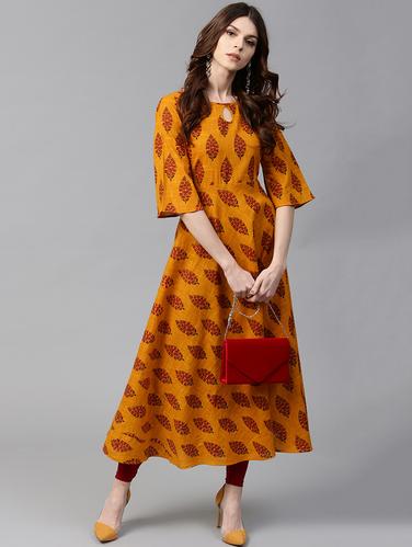 yellow cotton aline kurta - 15122107 - Very Small Image - 1