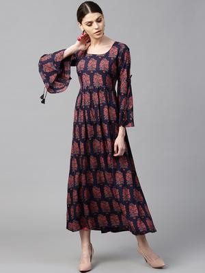 blue rayon flared kurta - 15122111 - Standard Image - 1