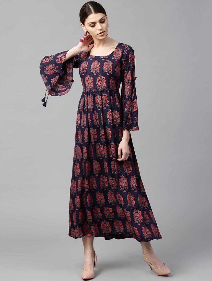 blue rayon flared kurta - 15122111 - Zoom Image - 1