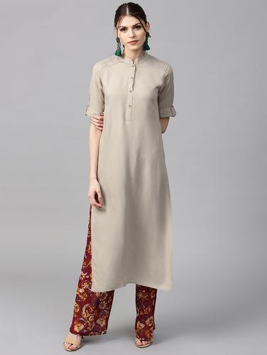 grey rayon straight kurta - 15122112 - Very Small Image - 1