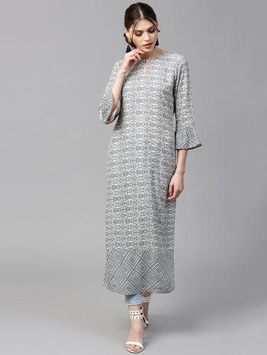 grey rayon flared kurta - 15122120 - Very Small Image - 1