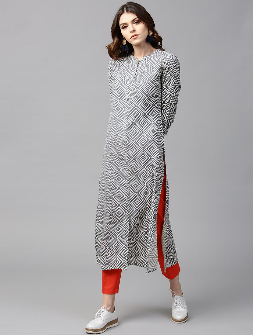 grey rayon straight kurta - 15122122 - Zoom Image - 1