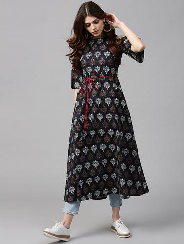 black cotton aline kurta - 15122123 - Very Small Image - 1