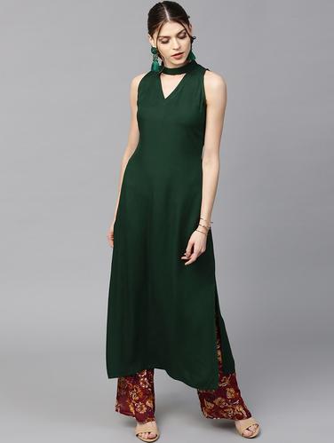 green rayon aline kurta - 15122130 - Very Small Image - 1