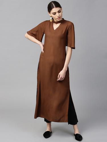brown rayon aline kurta - 15122131 - Very Small Image - 1