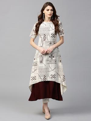White cotton layered kurta - 15122136 - Standard Image - 1