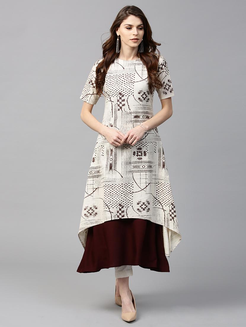 White cotton layered kurta - 15122136 - Zoom Image - 1