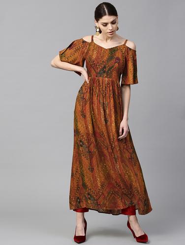 brown rayon flared kurta - 15122139 - Very Small Image - 1