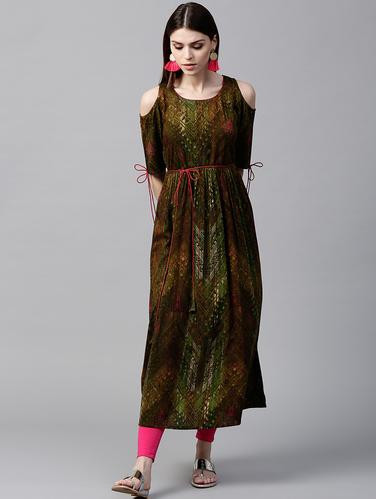 green rayon flared kurta - 15122140 - Very Small Image - 1