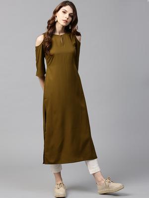 green crepe straight kurta - 15122141 - Standard Image - 1