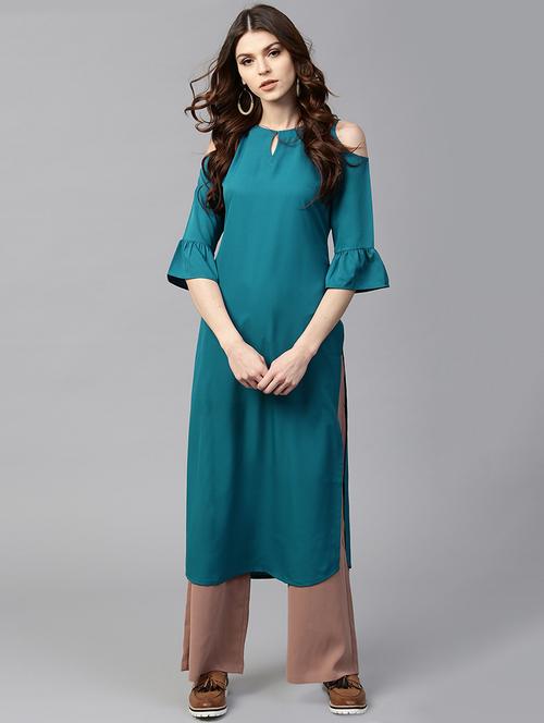 blue crepe straight kurta - 15122142 - Standard Image - 1