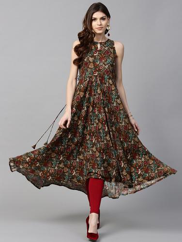 Grey rayon flared kurta - 15122148 - Very Small Image - 1