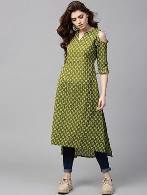 green cotton aline kurta - 15122149 - Standard Image - 1