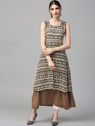 brown cotton layered kurta - 15122152 - Very Small Image - 1