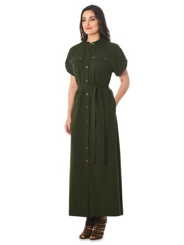 olive solid rayon shirt dress - 15122265 - Very Small Image - 1
