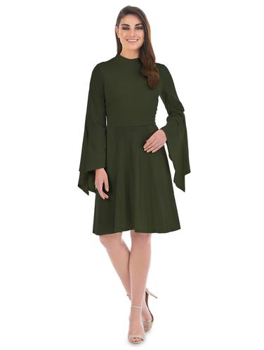 olive solid rayon fit & flare dress - 15122267 - Very Small Image - 1
