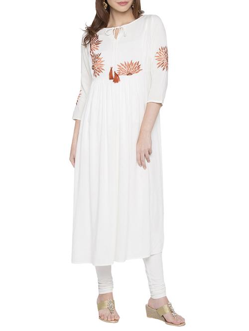 white viscose flared kurta - 15122344 - Very Small Image - 1