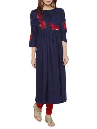blue viscose flared kurta - 15122345 - Very Small Image - 1