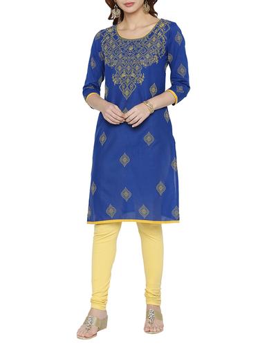 blue cotton straight kurta - 15122351 - Very Small Image - 1