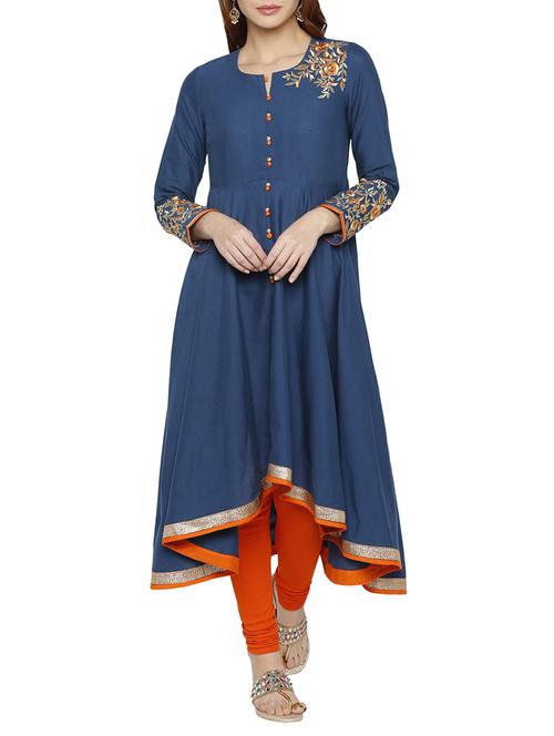 blue cotton anarkali kurta - 15122357 - Very Small Image - 1
