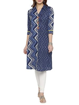 blue cotton aline kurta - 15122362 - Standard Image - 1