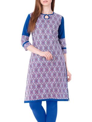 blue cotton straight kurta - 15122368 - Standard Image - 1