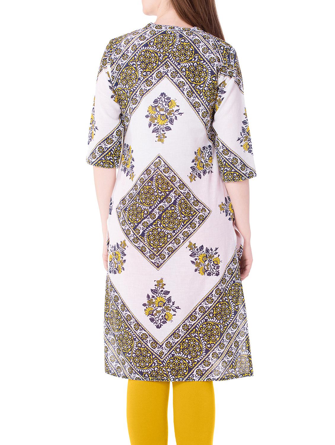 mustard cotton straight kurta - 15122370 - Zoom Image - 3