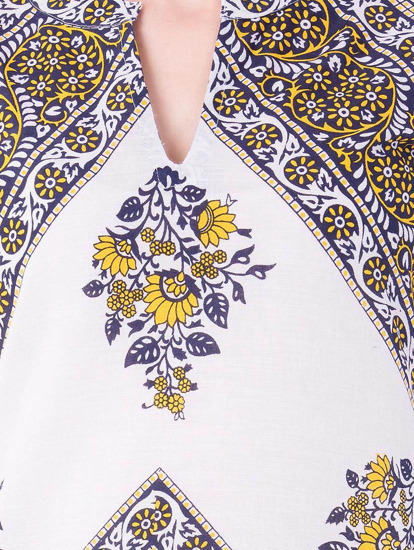 mustard cotton straight kurta - 15122370 - Zoom Image - 4