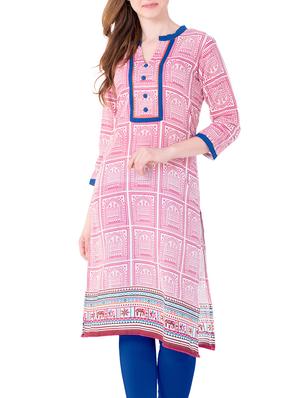 pink cotton straight kurta - 15122377 - Standard Image - 1