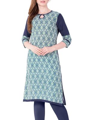 blue cotton a-line kurta - 15122379 - Standard Image - 1