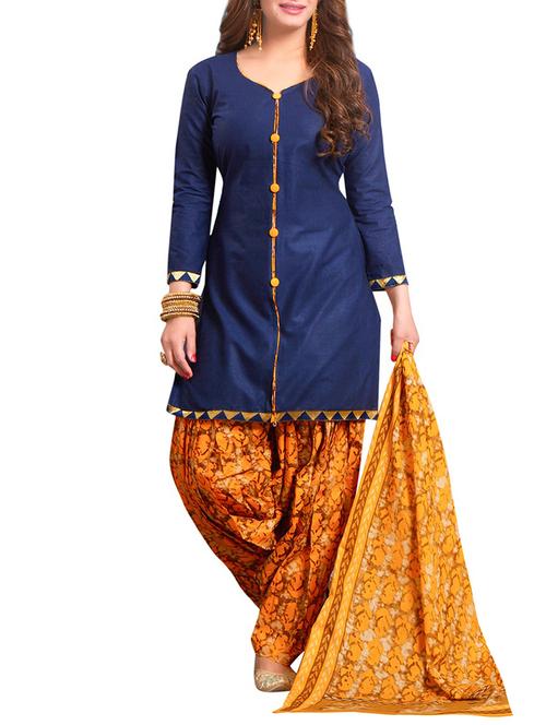 blue printed unstitched suit - 15122474 - Standard Image - 1