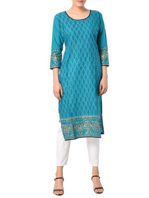 Blue cotton straight kurta - 15122535 - Standard Image - 1