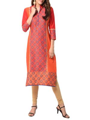 orange cotton straight kurta - 15122539 - Standard Image - 1