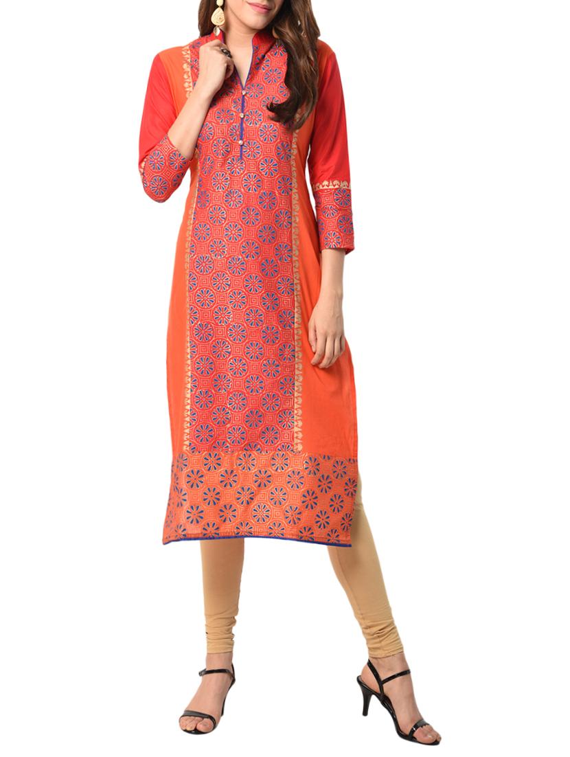 orange cotton straight kurta - 15122539 - Zoom Image - 1