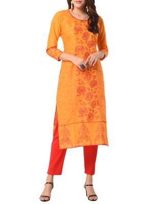 yellow cotton straight kurta - 15122542 - Standard Image - 1