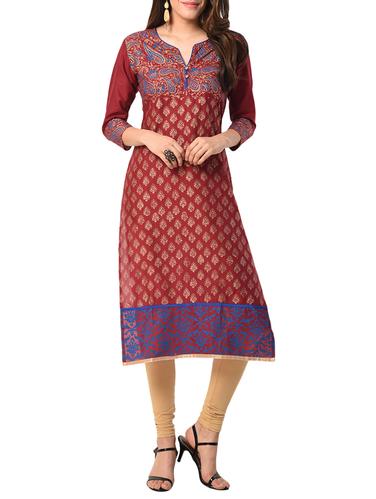 maroon cotton straight kurta - 15122546 - Very Small Image - 1