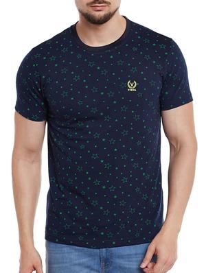 navy blue cotton all over print t-shirt - 15122903 - Standard Image - 1