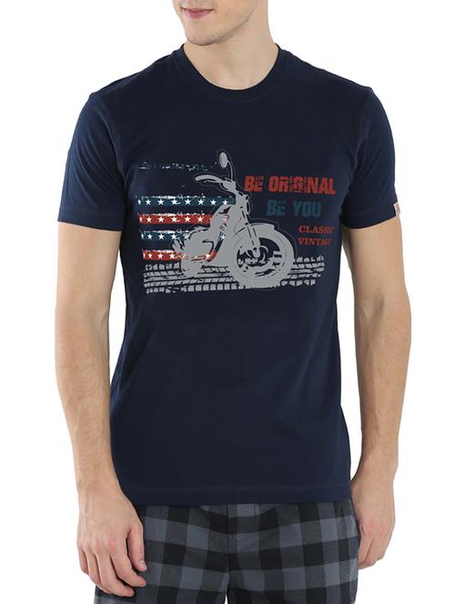 blue cotton chest print t-shirt - 15123707 - Very Small Image - 1