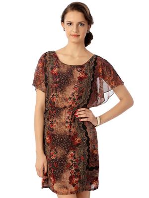 brown printed blouson dress - 15123841 - Standard Image - 1