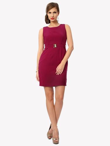 maroon solid belted dress - 15123845 - Very Small Image - 1
