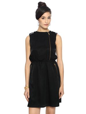 black solid blouson dress - 15123858 - Standard Image - 1