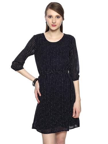 navy blue polka dot blouson dress - 15123862 - Very Small Image - 1
