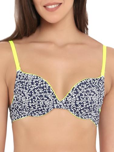 blue printed cotton plunge bra - 15124287 - Very Small Image - 1