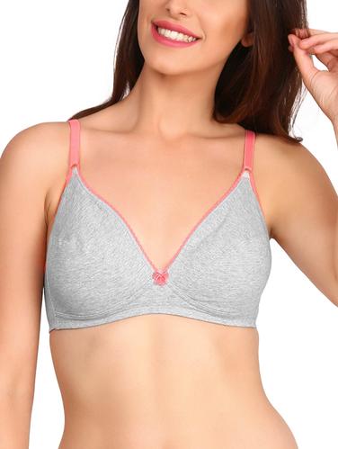 solid grey cotton plunge bra - 15124299 - Very Small Image - 1